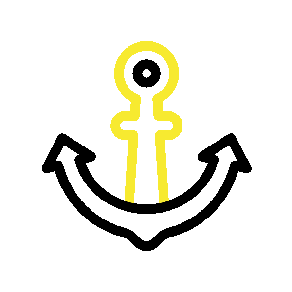Stylized yellow and black anchor icon on white background.