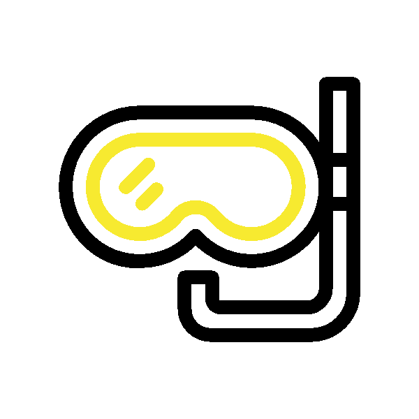 Icon of yellow diving goggles with a snorkel.