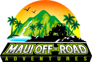 Logo of a mountain, ATV, palm trees, and text 'Maui Off-Road Adventures'.
